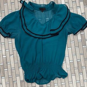 The Limited Blue Puff Sleeve Ruffled Blouse
